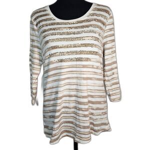 Onque Casual Soft Cotton T-Shirt with Bling & 3/4 Length Sleeves sz S
